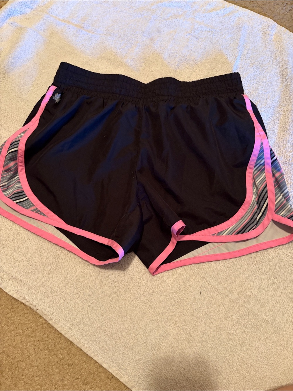tek gear Black Athletic Shorts with Pink Trim and Striped Panels